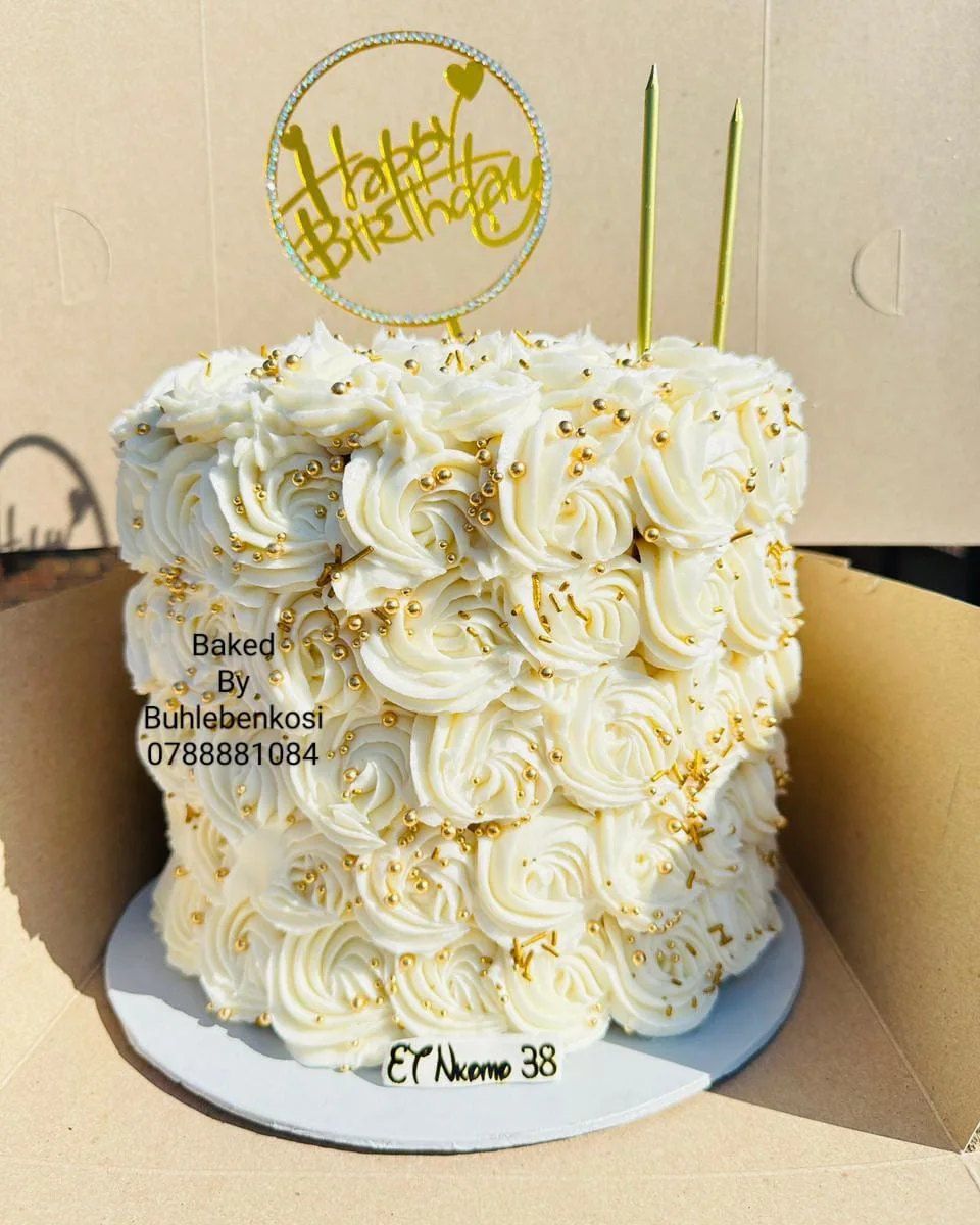Ivory Rosette Cake by Baked by Buhlenkosi